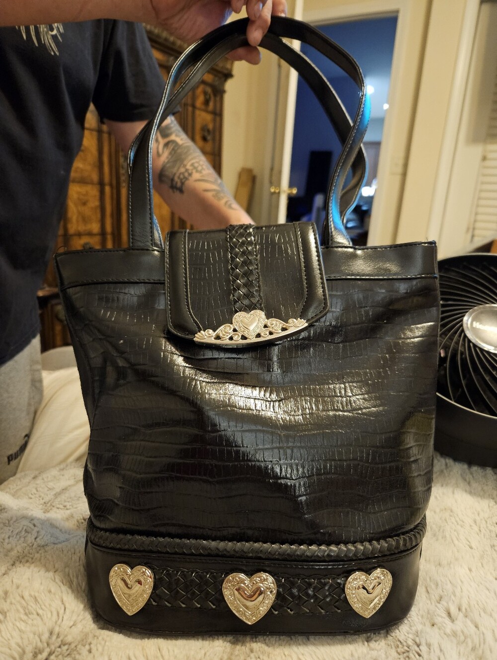 Black Heart-Accent Tote Bag